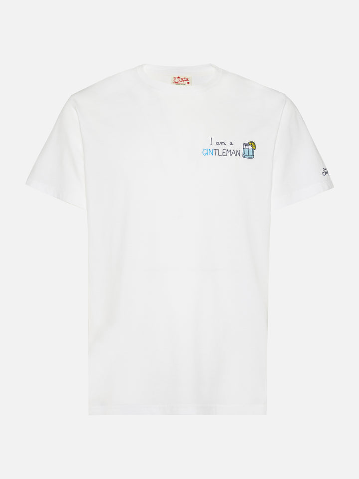 T-Shirt Portofino aus Baumwolljersey mit klassischer Passform und „I am a GINtleman“-Stickerei