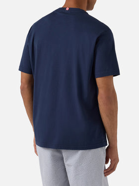 T-shirt Portofino blu navy con ricamo auto e scritta I need money for