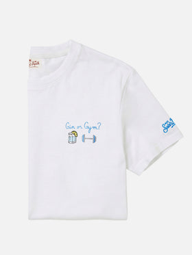 White Portofino T-shirt with Gin Or Gym? embroidery
