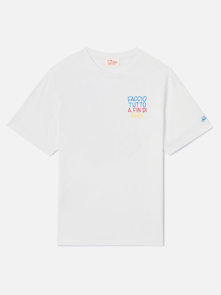 T-shirt Portofino bianca con ricamo Faccio Tutto A Fin Di Bere | Special Edition