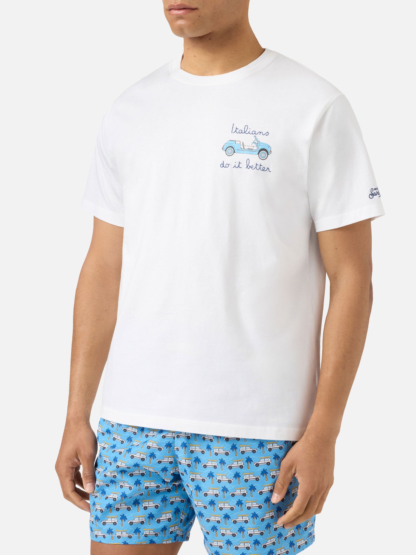 White Portofino T-shirt with Italians Do It Better embroidery