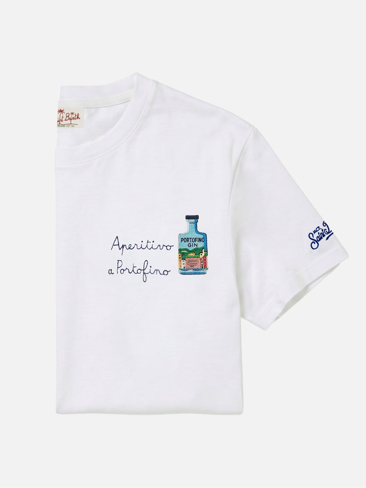White Portofino T-shirt with Aperitivo A Portofino embroidery | Special Edition