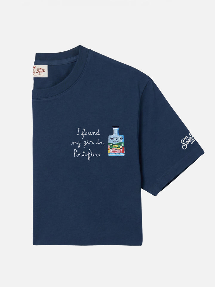 Blaues Portofino T-Shirt mit I Found My Gin In Portofino-Stickerei | Special Edition 