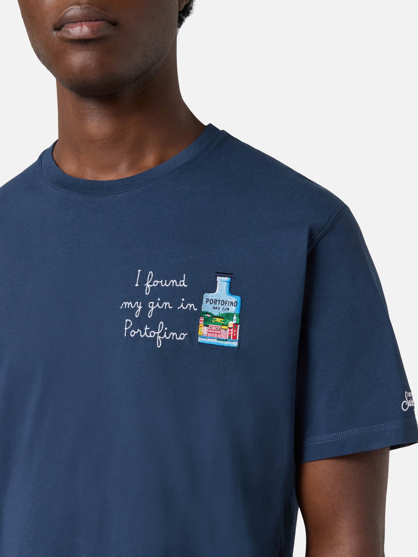 T-shirt Portofino blu con ricamo I Found My Gin In Portofino | Special Edition