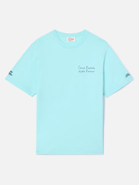 T-shirt Portofino turchese chiaro con ricamo Cerco L'estate Tutto L'anno
