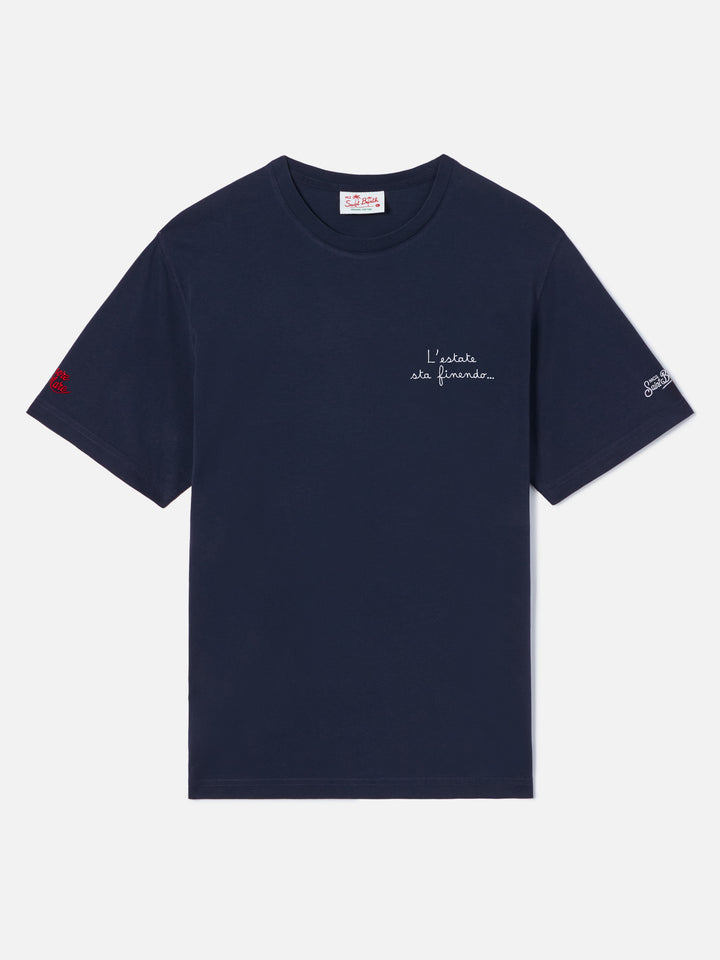 Blue Portofino T-shirt with L'estate Sta Finendo embroidery