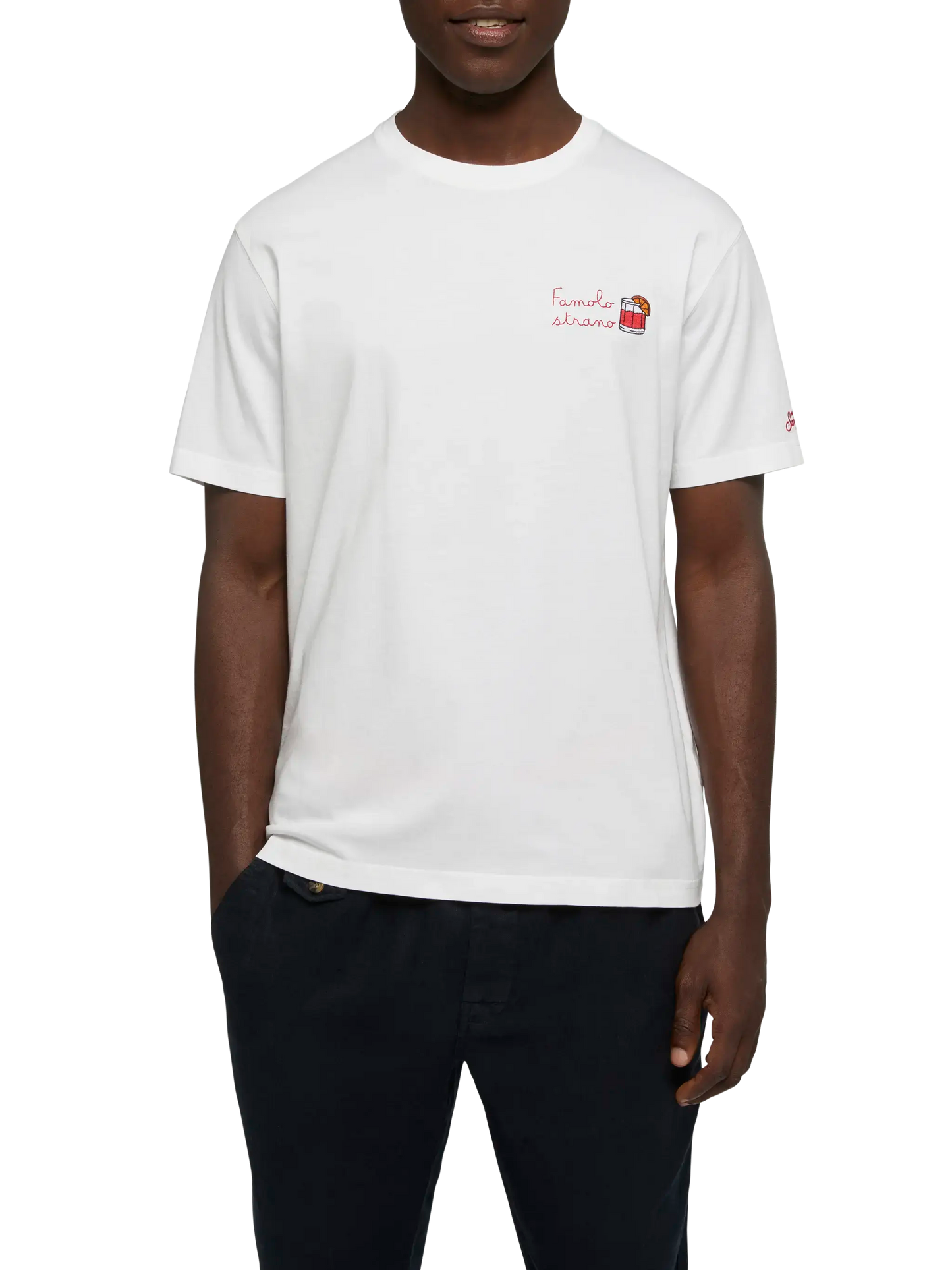 Classic fit cotton jersey t-shirt Portofino with Famolo strano embroidery |INSULTI LUMINOSI SPECIAL EDITION
