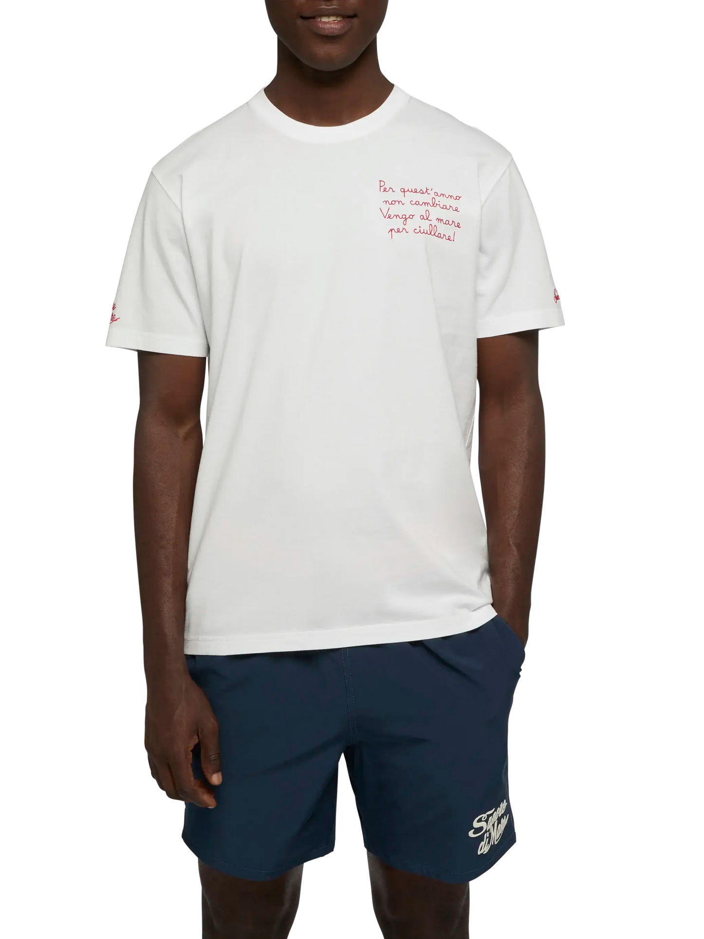 Klassisch geschnittenes T-Shirt aus Baumwolljersey Portofino mit Vengo al mare-Stickerei | SAPORE DI MARE SPECIAL EDITION
