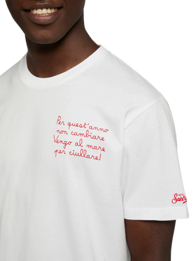 Klassisch geschnittenes T-Shirt aus Baumwolljersey Portofino mit Vengo al mare-Stickerei | SAPORE DI MARE SPECIAL EDITION