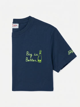 Portofino navyblaues Baumwoll-T-Shirt mit „Big is Better“-Stickerei 