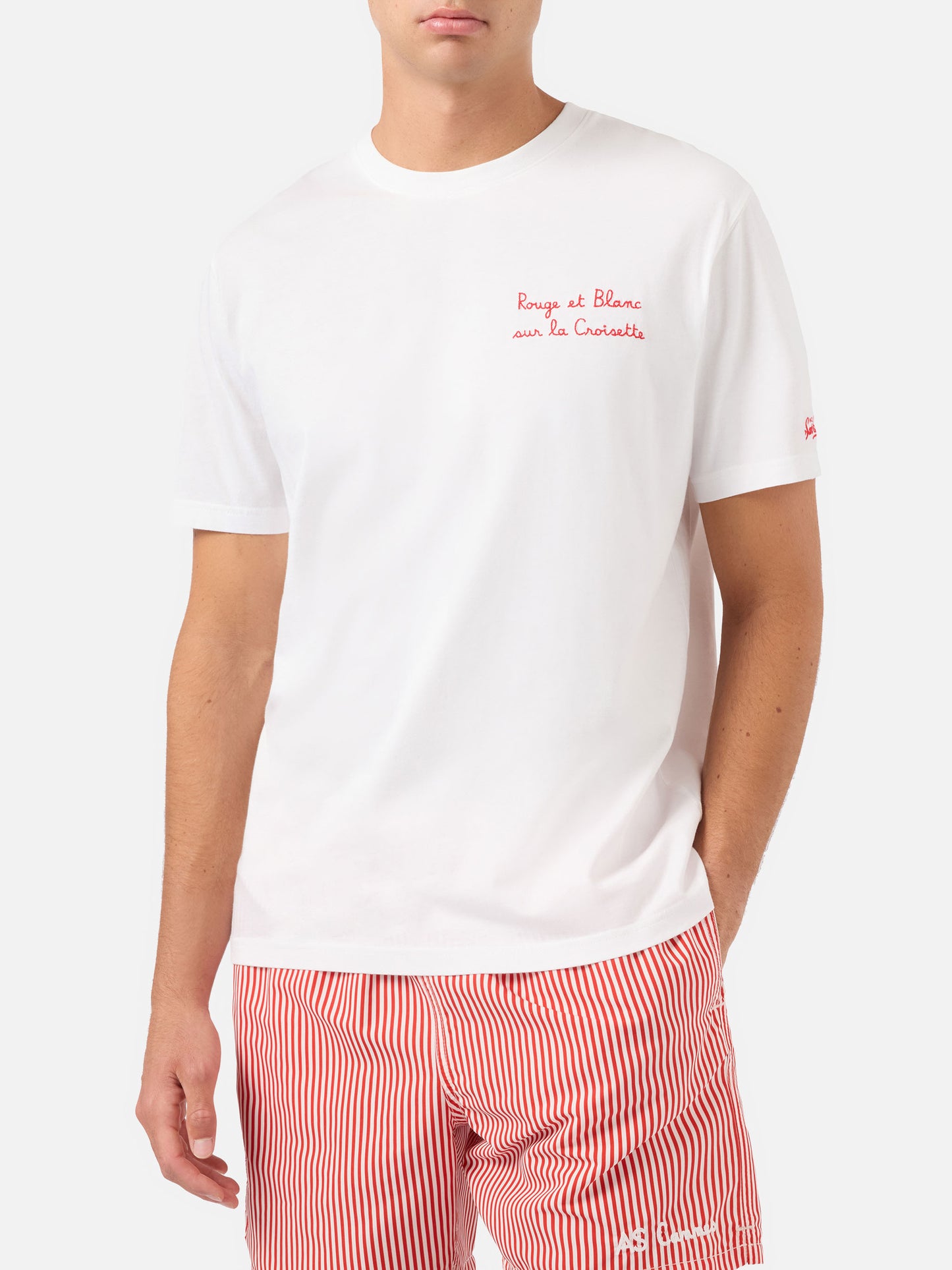 T-shirt Portofino bianca con ricamo AS Cannes Rouge et Blanc sur la Croisette | AS CANNES SPECIAL EDITION