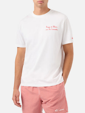 T-shirt Portofino bianca con ricamo AS Cannes Rouge et Blanc sur la Croisette | AS CANNES SPECIAL EDITION
