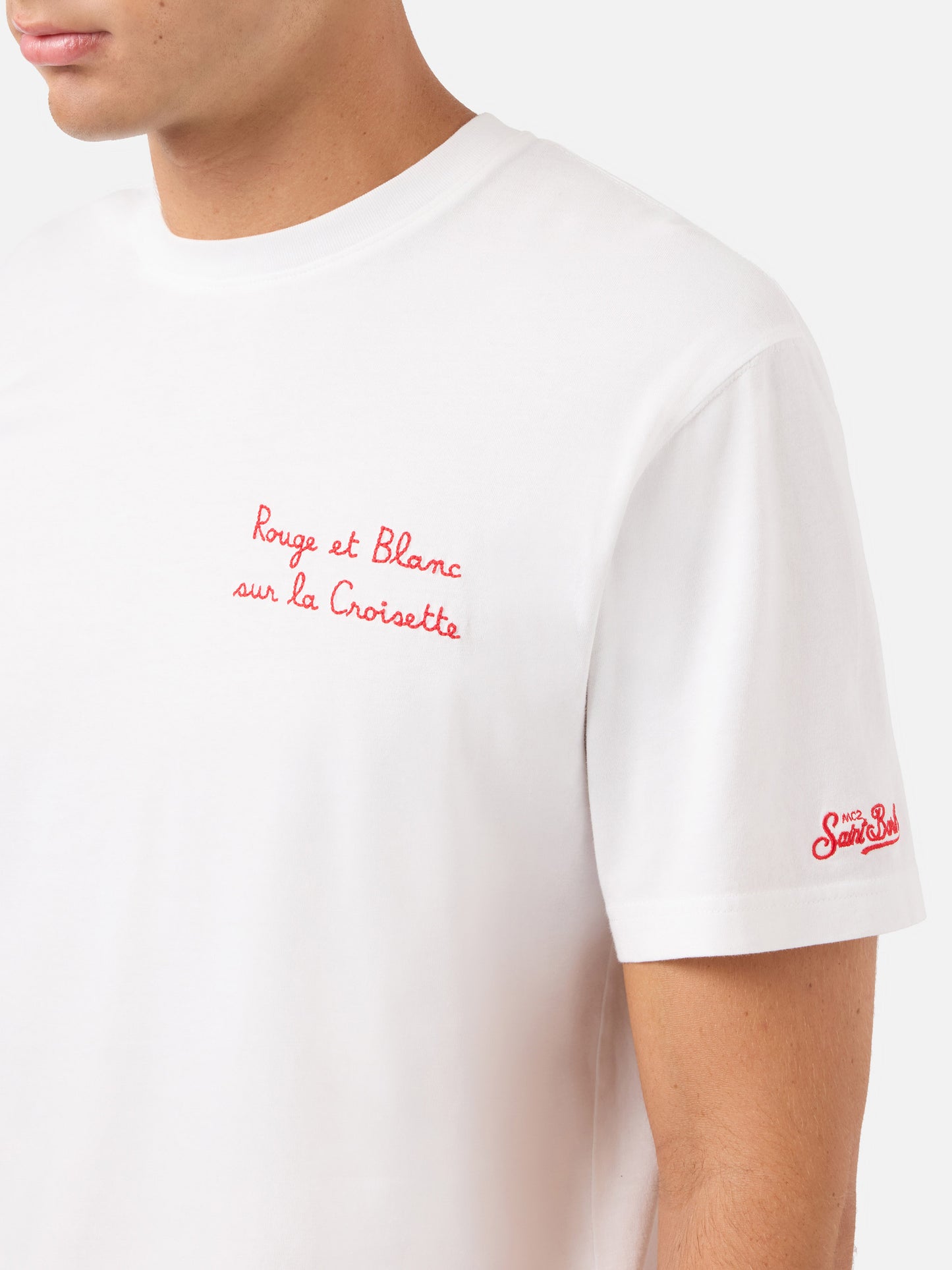 T-shirt Portofino bianca con ricamo AS Cannes Rouge et Blanc sur la Croisette | AS CANNES SPECIAL EDITION