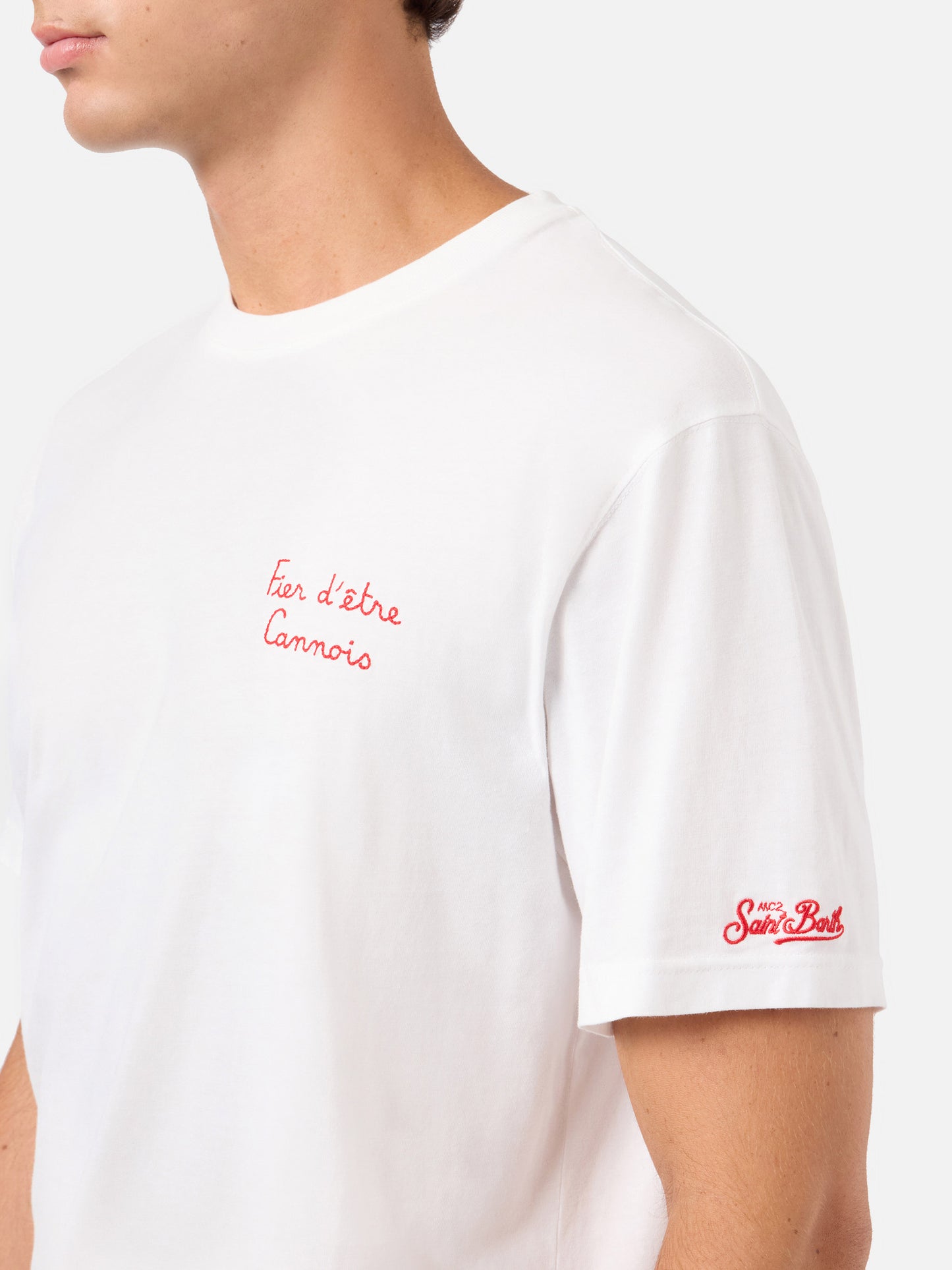 T-shirt Portofino bianca con ricamo AS Cannes Fier d'être Cannois | Special Edition