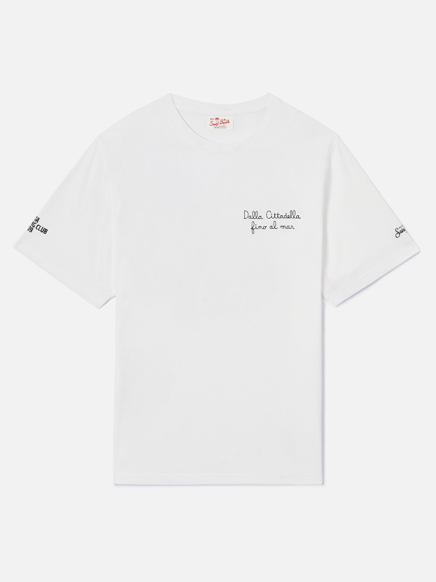 White Portofino T-shirt with Pisa SC Dalla Cittadella fino al mar embroidery | PISA SC SPECIAL EDITION