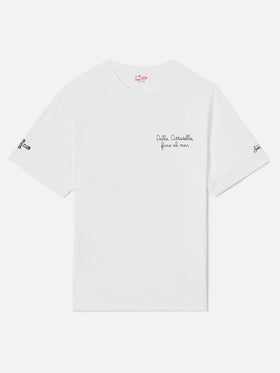White Portofino T-shirt with Pisa SC Dalla Cittadella fino al mar embroidery | PISA SC SPECIAL EDITION