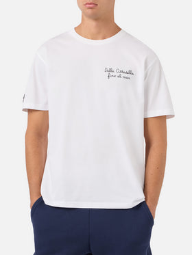 White Portofino T-shirt with Pisa SC Dalla Cittadella fino al mar embroidery | PISA SC SPECIAL EDITION