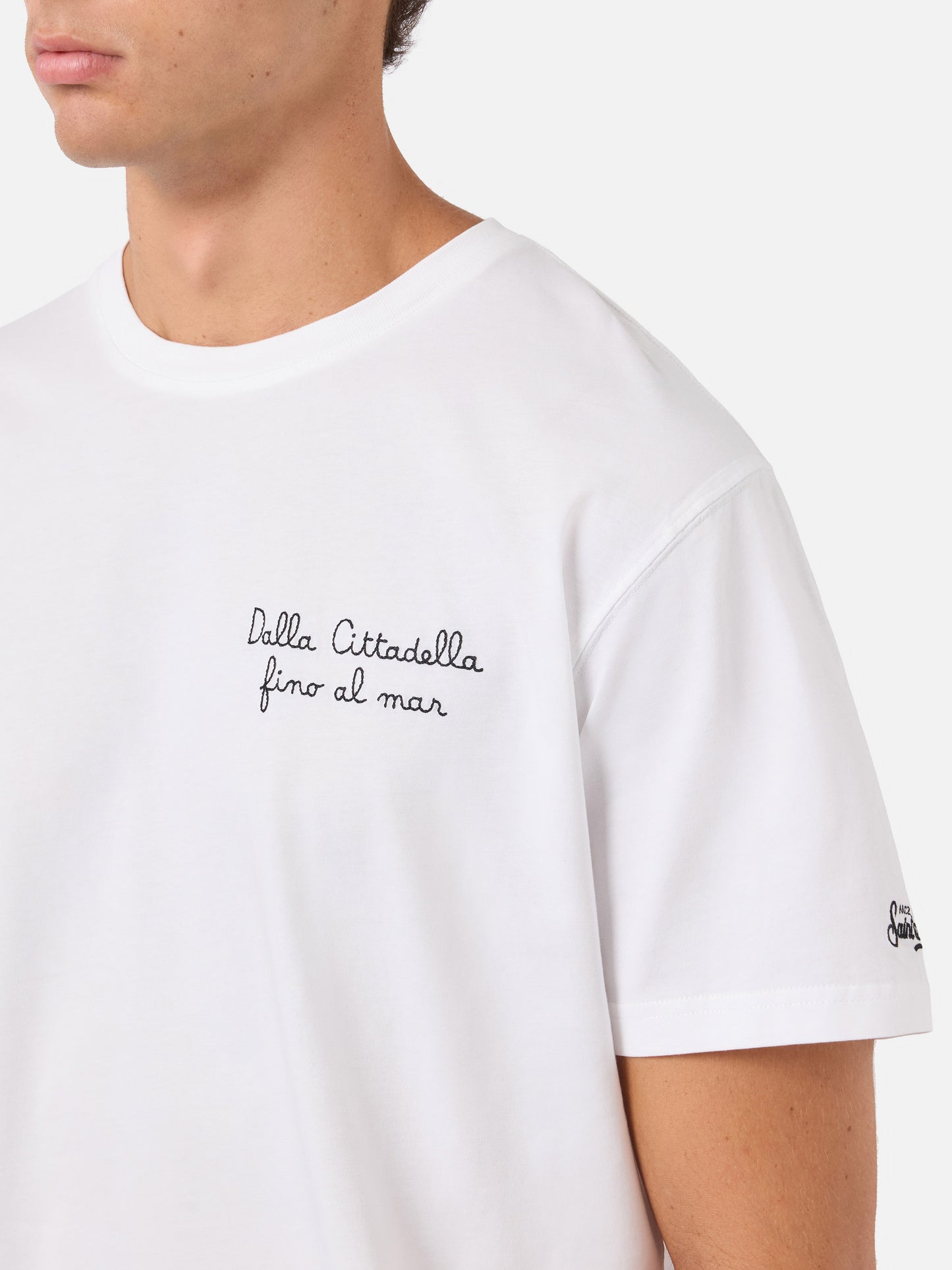 White Portofino T-shirt with Pisa SC Dalla Cittadella fino al mar embroidery | PISA SC SPECIAL EDITION