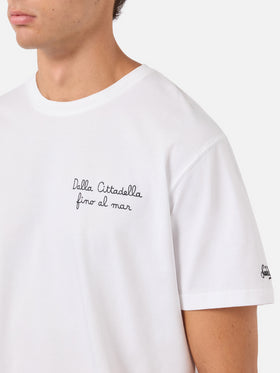 White Portofino T-shirt with Pisa SC Dalla Cittadella fino al mar embroidery | PISA SC SPECIAL EDITION