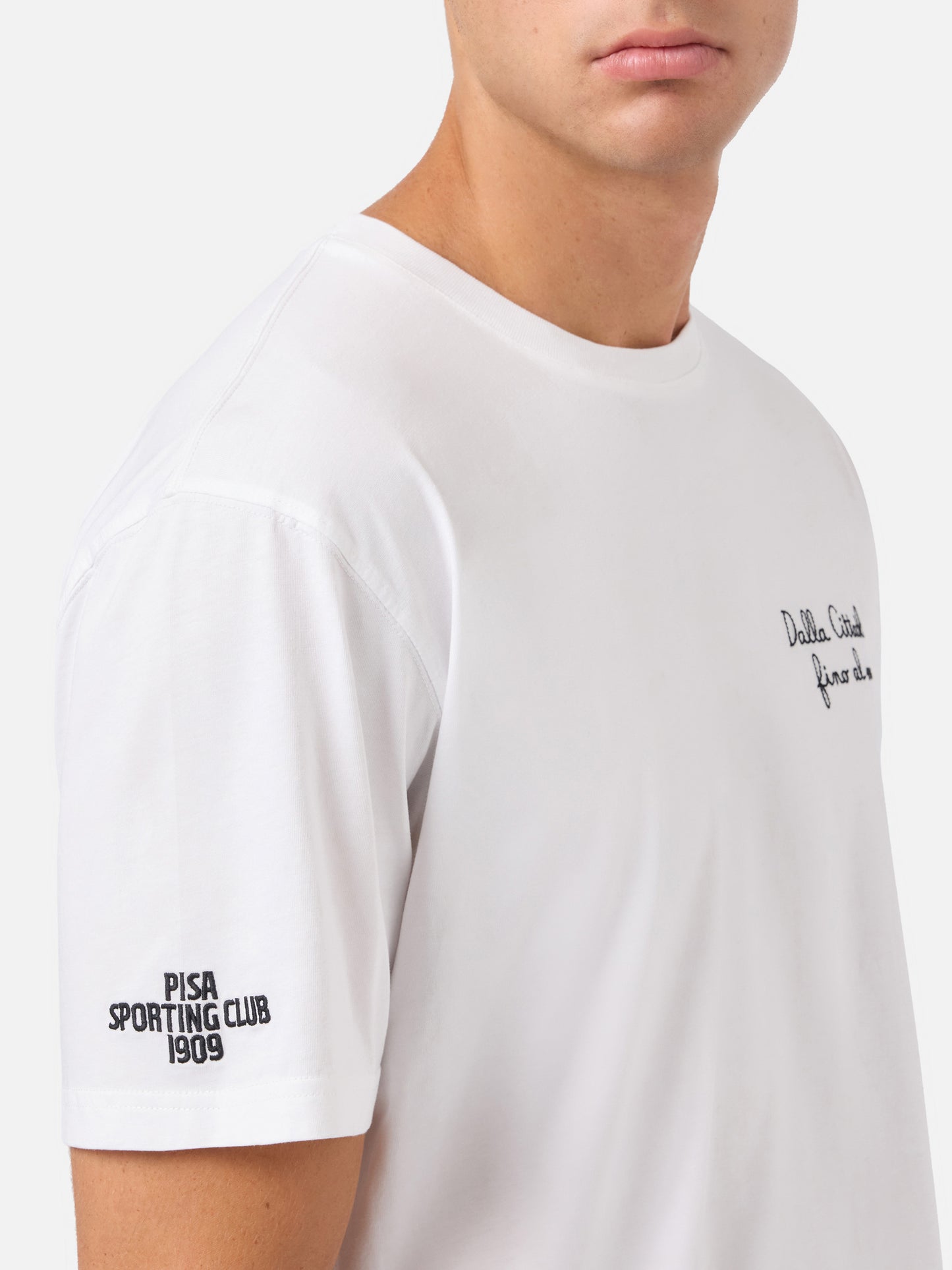 White Portofino T-shirt with Pisa SC Dalla Cittadella fino al mar embroidery | PISA SC SPECIAL EDITION