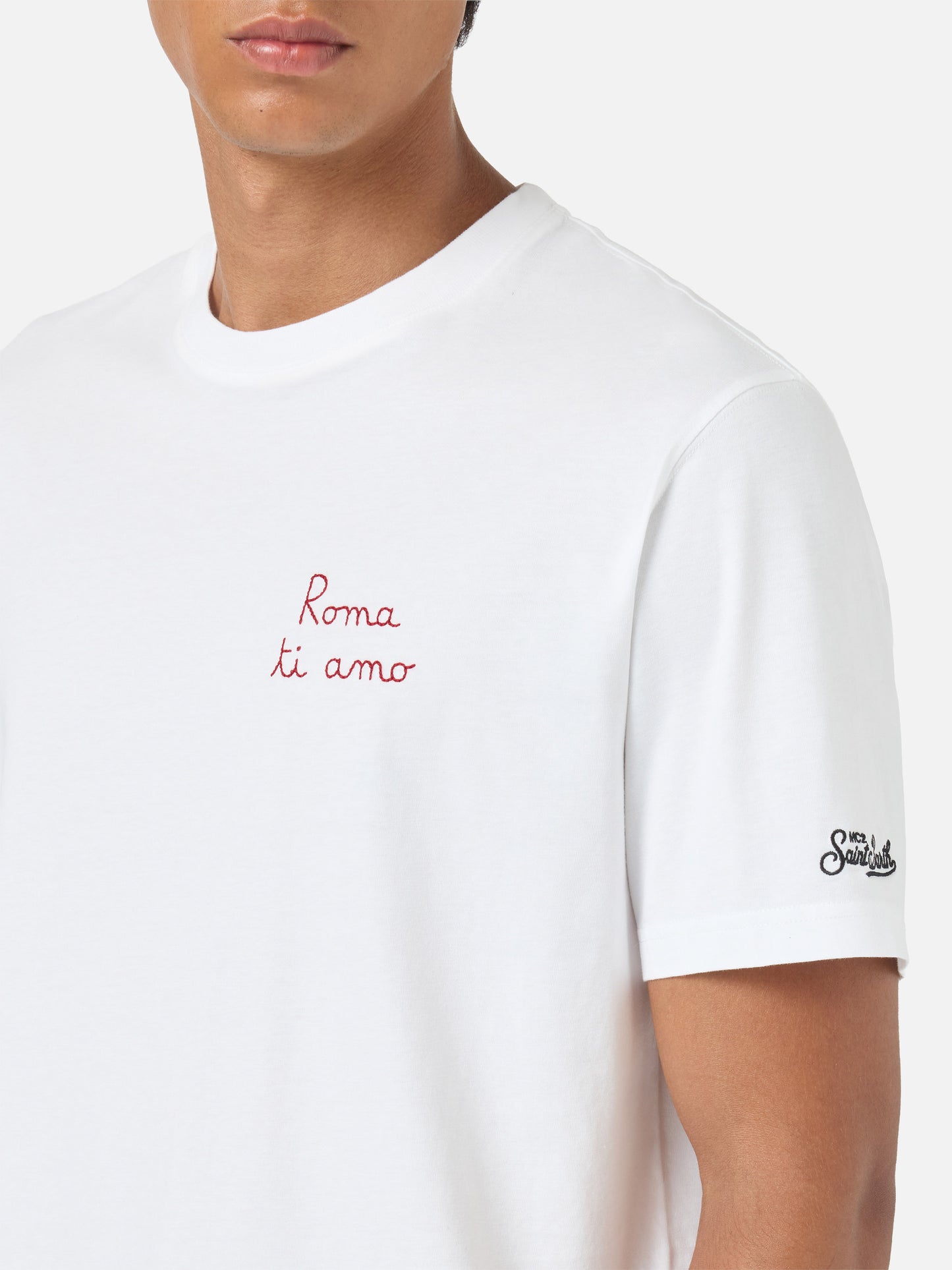 Camiseta Portofino blanca con bordado Roma ti amo | AS ROMA SPECIAL EDITION 