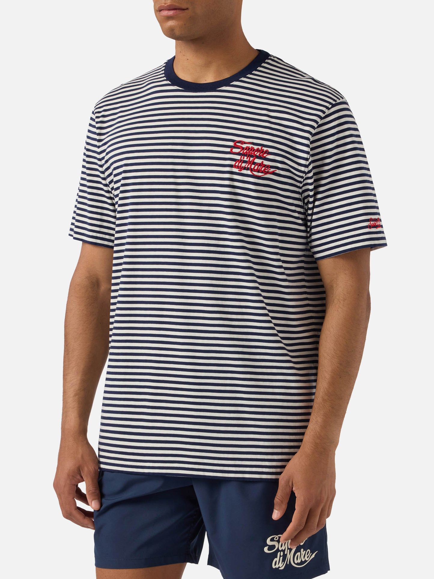 T-shirt Portofino à rayures bleues avec broderie Sapore di Mare | Édition Spéciale 