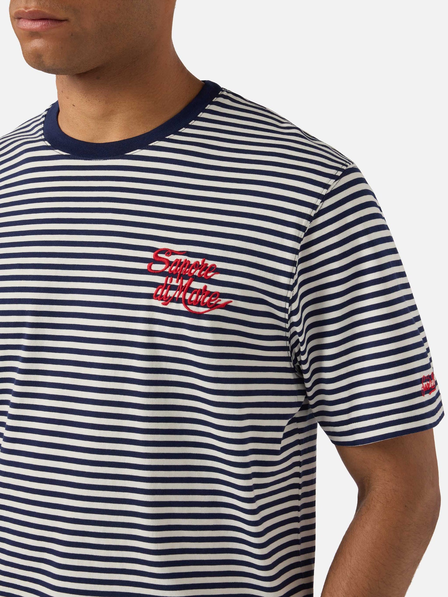 T-shirt Portofino à rayures bleues avec broderie Sapore di Mare | Édition Spéciale 