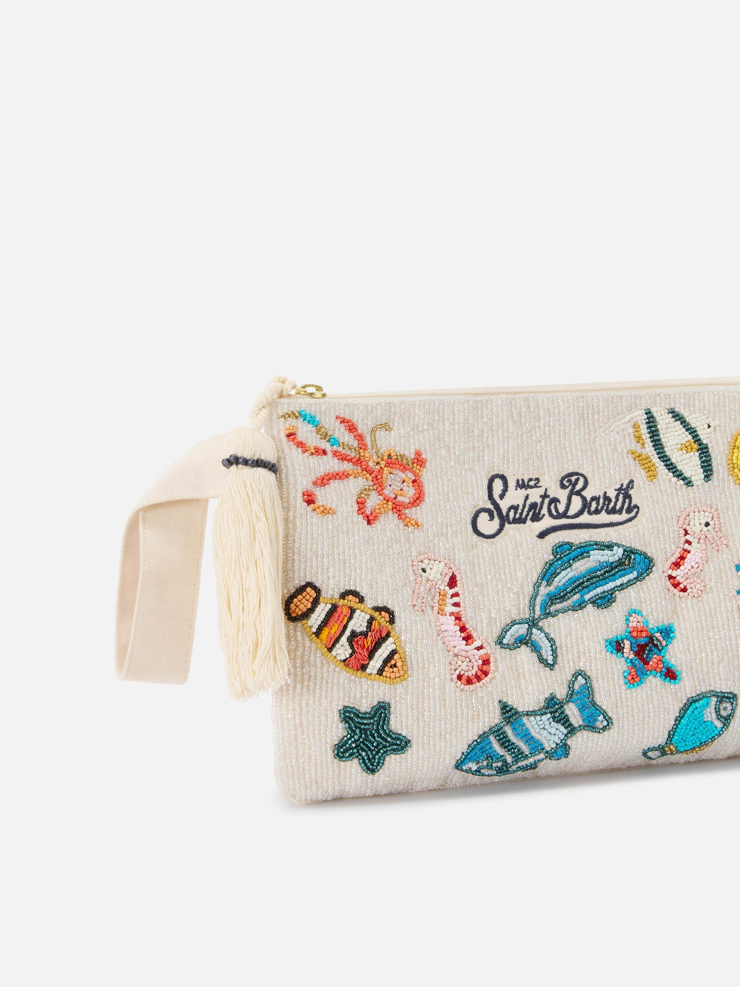 White Pouch Pearl with beaded marine motifs