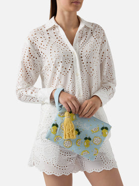 Light blue Pouch Pearl with beaded lemons