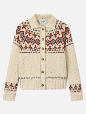 Cardigan Patty in misto lana Donegal con motivo fair isle