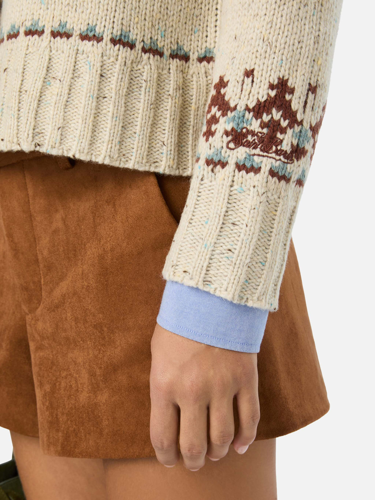 Cardigan Patty in misto lana Donegal con motivo fair isle