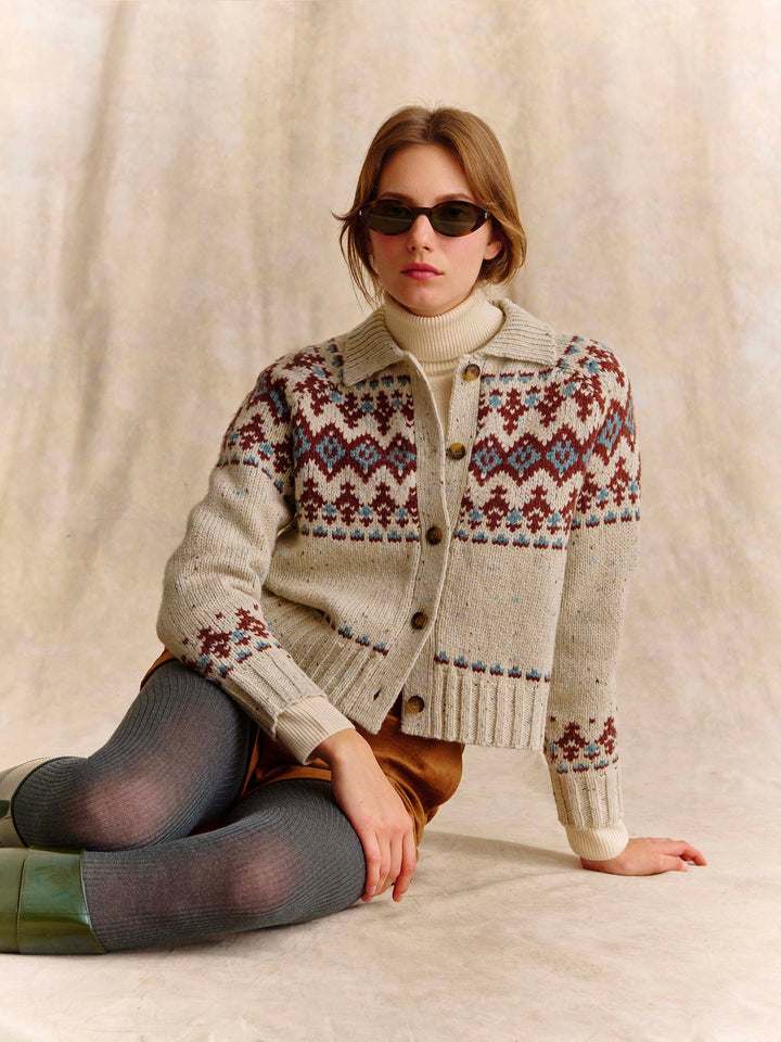 Patty Donegal wool blend cardigan with fair isle pattern