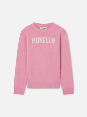 Princess Rundhals-Strickware in Rosa mit Monella-Schriftzug 