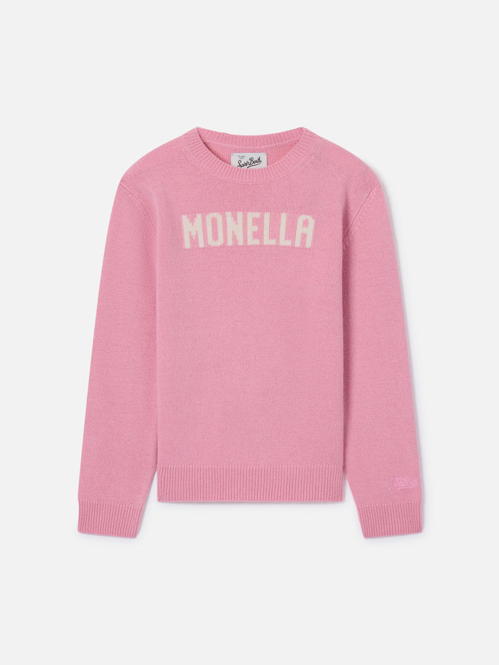 Princess Rundhals-Strickware in Rosa mit Monella-Schriftzug 