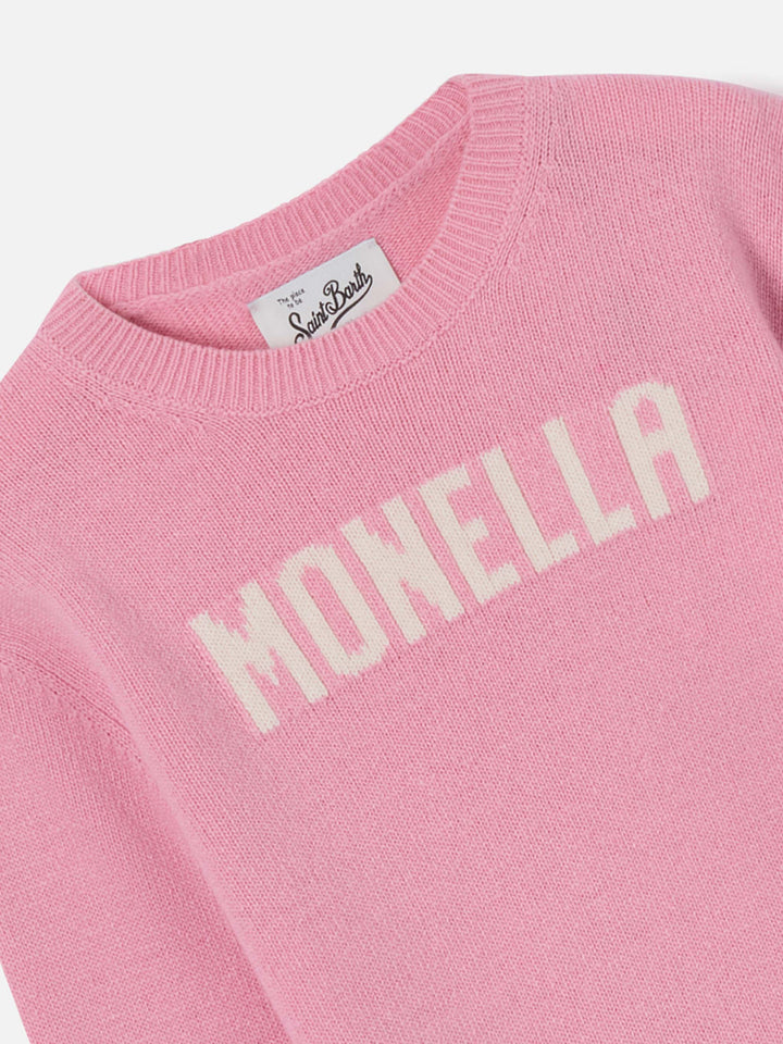 Princess Rundhals-Strickware in Rosa mit Monella-Schriftzug 