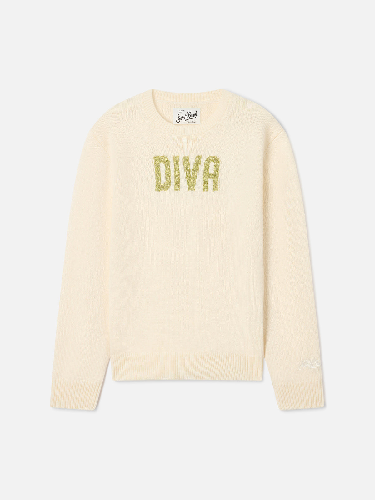Cream Princess crewneck knit with Diva sequins