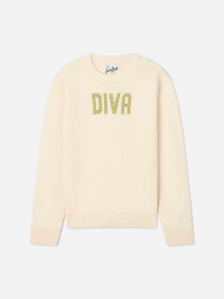 Pull col rond Cream Princess en maille avec sequins Diva 