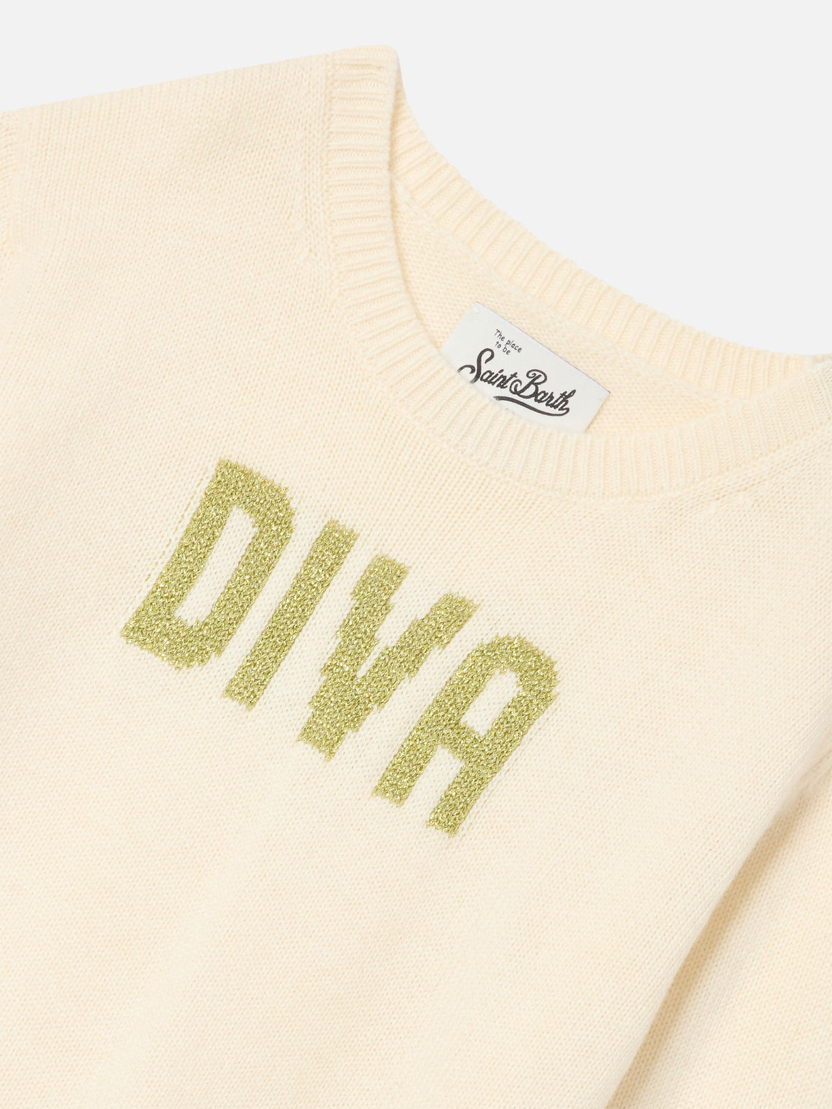 Cream Princess crewneck knit with Diva sequins