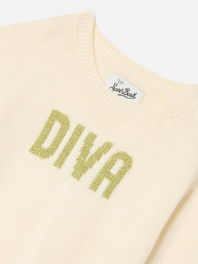 Cream Princess crewneck knit with Diva sequins