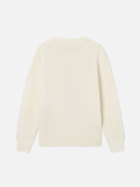 Cream Princess crewneck knit with poodle intarsia