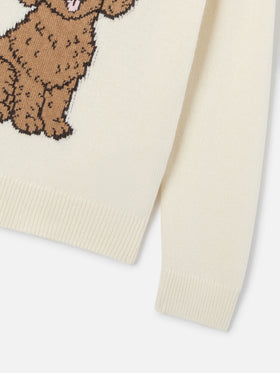 Cream Princess crewneck knit with poodle intarsia