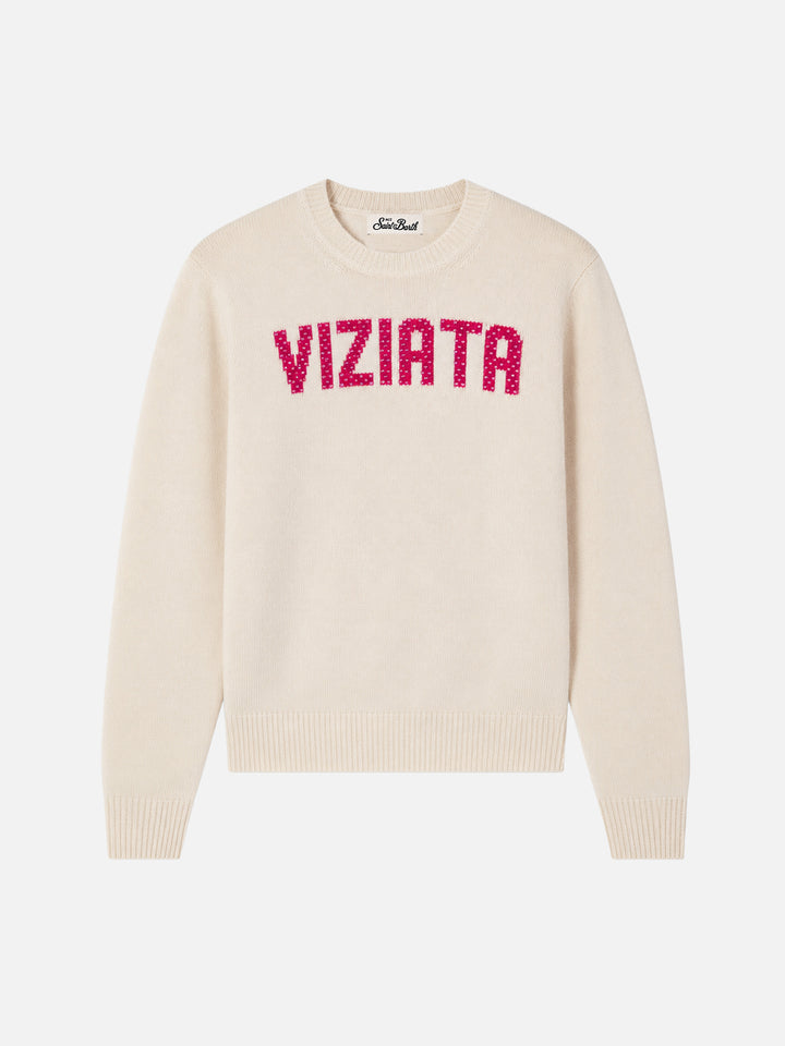 Girocollo bianco panna Princess con scritta Viziata in strass
