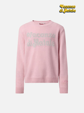 Princess cashmere-blend sweater with Vacanze di Natale lurex jacquard | VACANZE DI NATALE