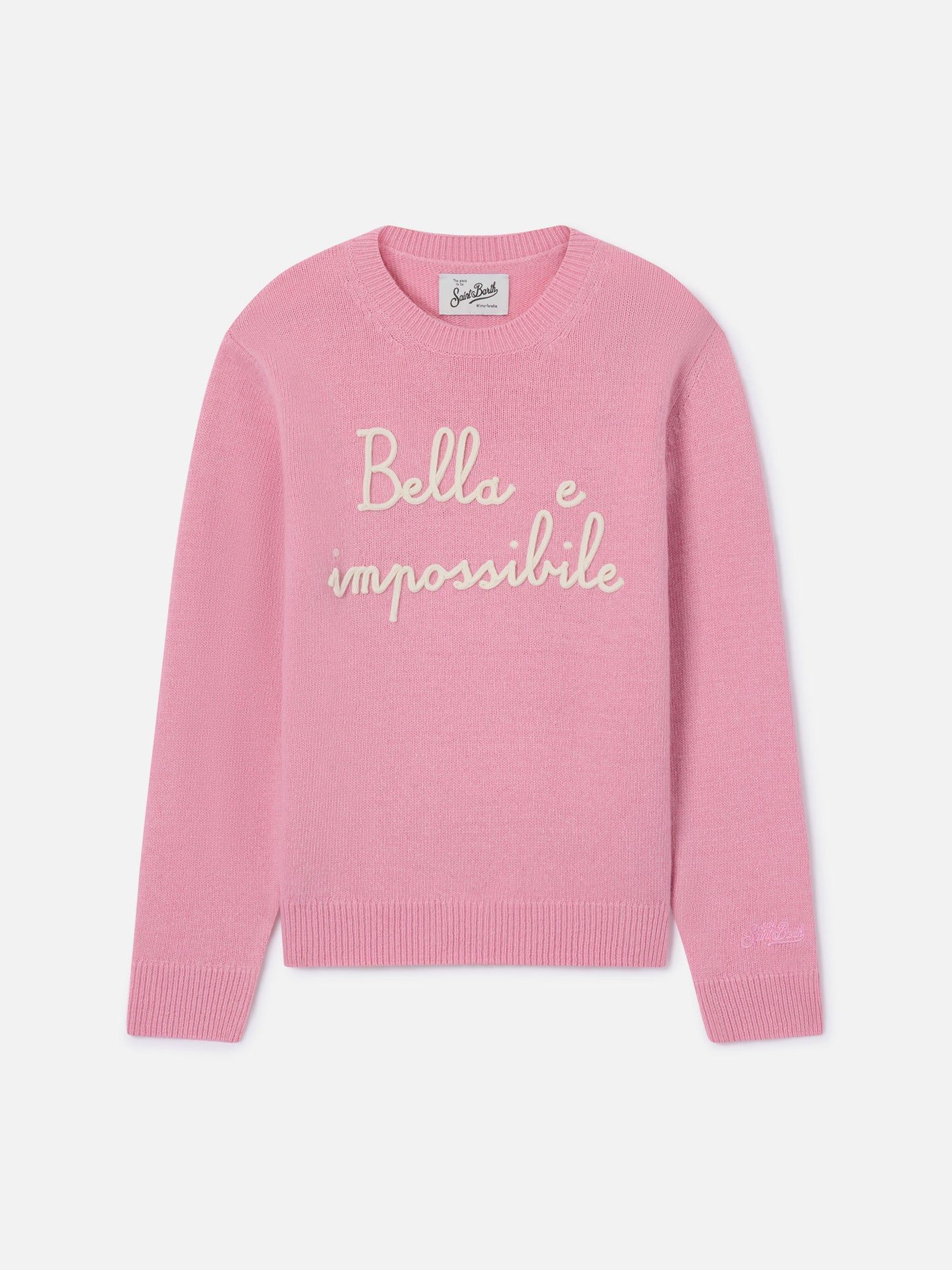Jersey de punto con cuello redondo Princess en rosa con bordado Bella Impossibile 
