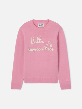 Jersey de punto con cuello redondo Princess en rosa con bordado Bella Impossibile 