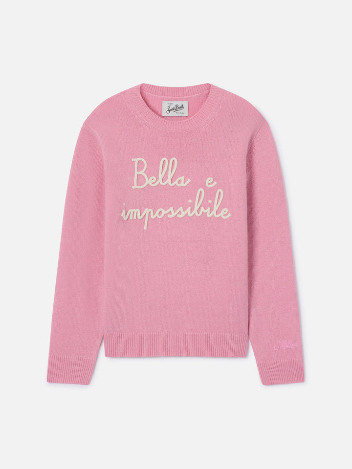 Prinzessinnen-Rundhalspullover in Rosa mit Bella Impossibile-Stickerei 