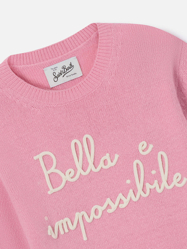 Prinzessinnen-Rundhalspullover in Rosa mit Bella Impossibile-Stickerei 