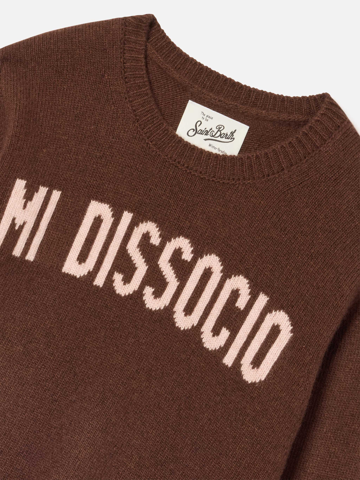 Jersey de punto con cuello redondo Brown Princess con intarsia Mi Dissocio 