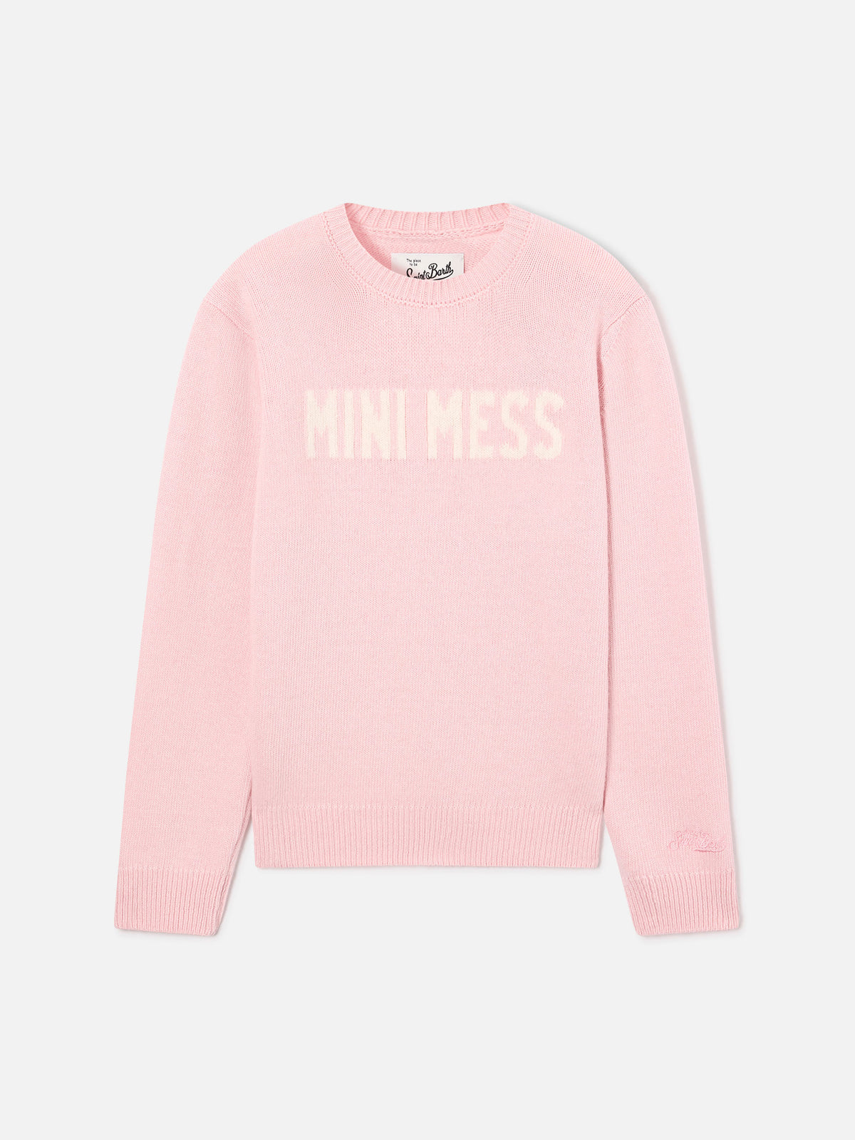 Rosafarbener Princess Rundhals-Strickpullover mit Mini Mess-Intarsie 
