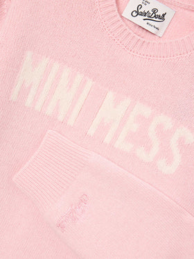 Rosafarbener Princess Rundhals-Strickpullover mit Mini Mess-Intarsie 